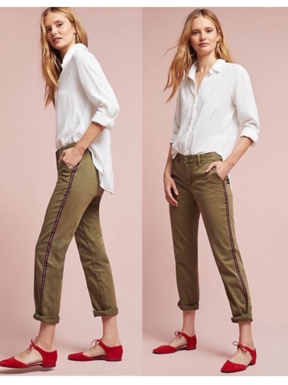 Anthropologie chino’s relaxed green Side-Strip Pants size 31P Women's Casual